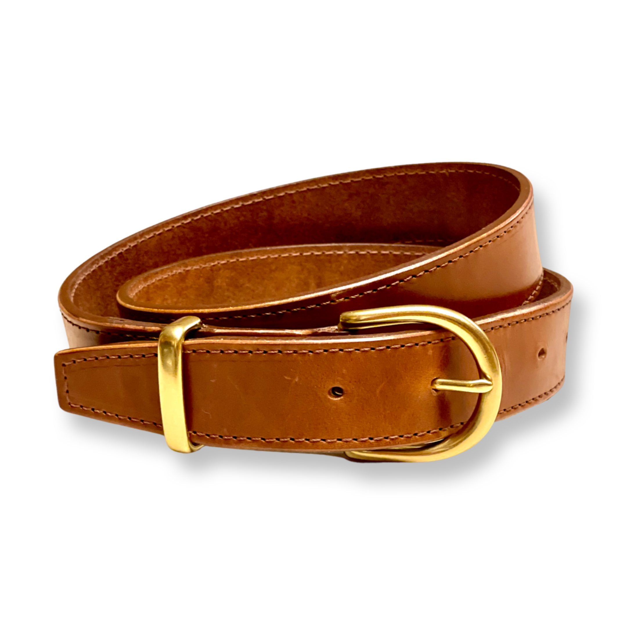 Brown Leather Belt with Gold Buckle